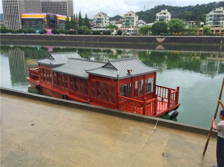 景區12米畫舫船 仿古木船 電動旅游船 水庫觀光木船