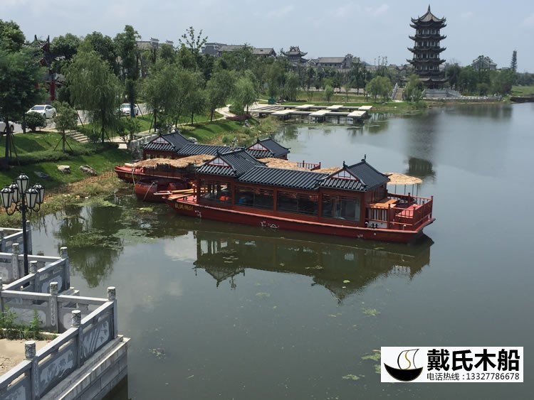 故淵湖景區游船 電動觀光木船 度假區10米畫舫游船