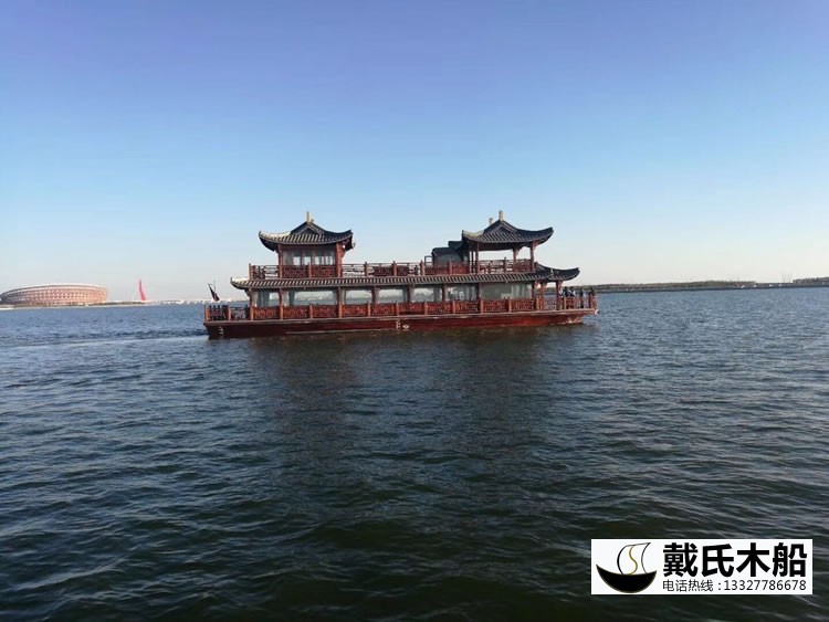 盤錦紅海灘24米大型畫舫船 景區觀光游船廠家 戴氏木船