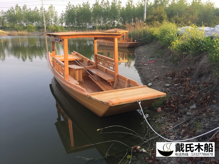 景區5米手劃木船 玻璃鋼觀光船 手搖木船 度假村5人觀光船