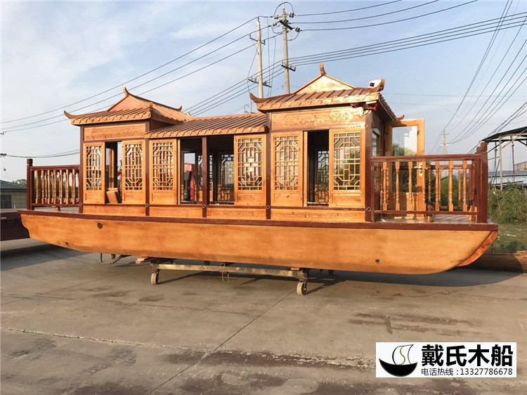 景區電動畫舫船 商務旅游船 定制雅馬哈動力船 木船廠