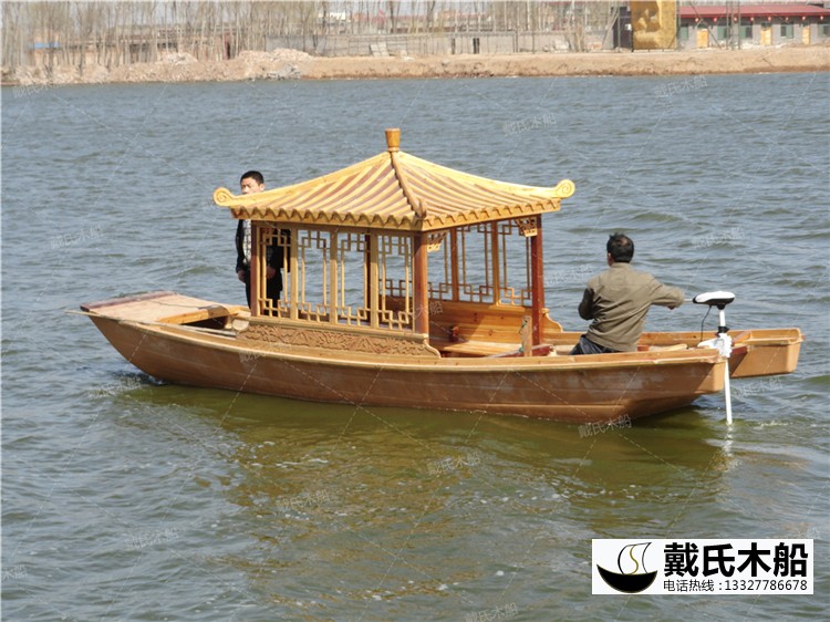 電動亭子船  玻璃鋼木質游船 景區電動觀光船