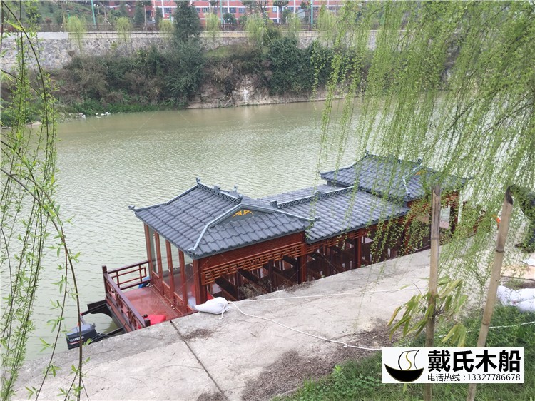 10米雅馬哈動力的畫舫船 戴氏木船出售景區畫舫木船