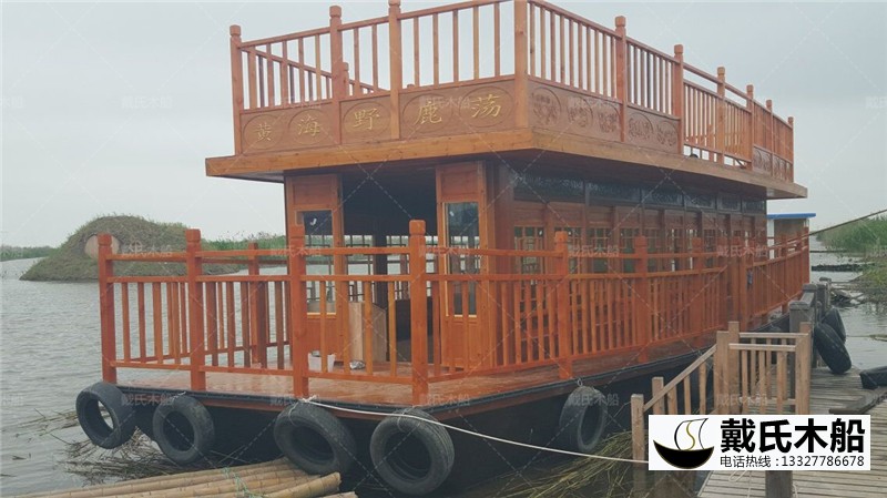 大豐黃海野鹿蕩定制14米雙層畫舫船 景觀餐飲為一體水上大型木船
