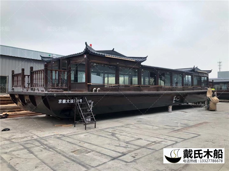 河北20米大型畫舫船 景區運河電動觀光旅游船只 帶證木質游覽船