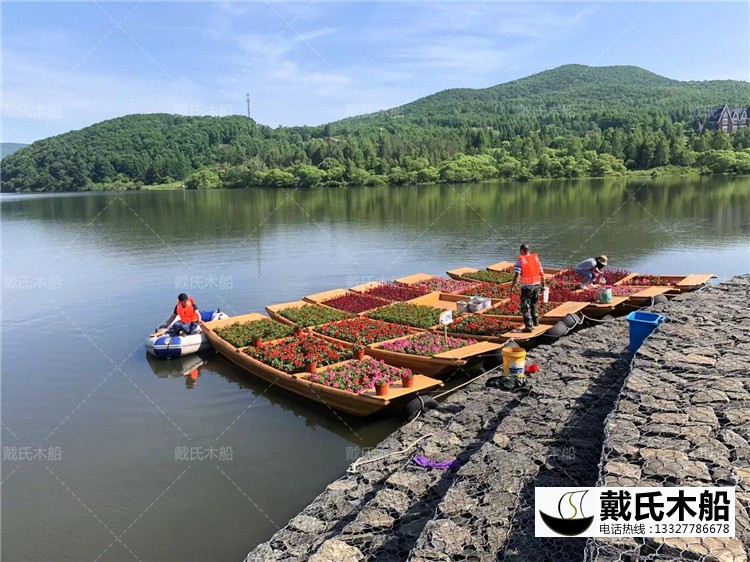 水上種花的木船 實地公園小型水面景觀裝飾用的花船